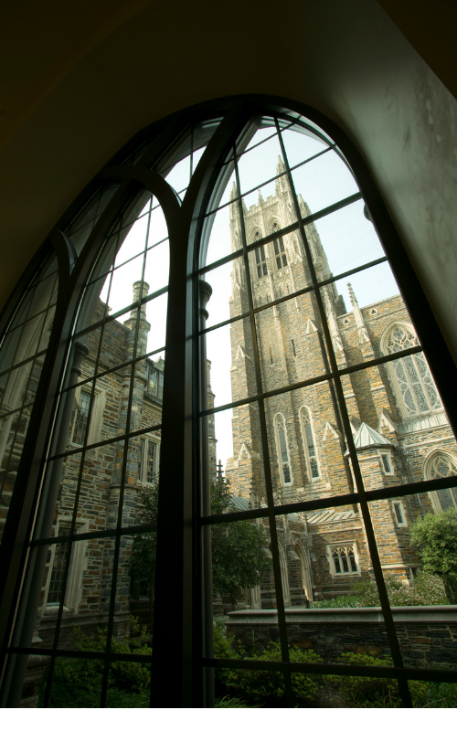 View of Duke Chapel through a window
